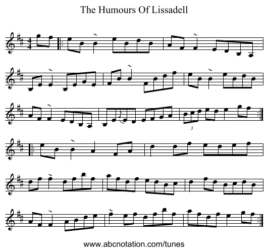 The Humours Of Lissadell - staff notation