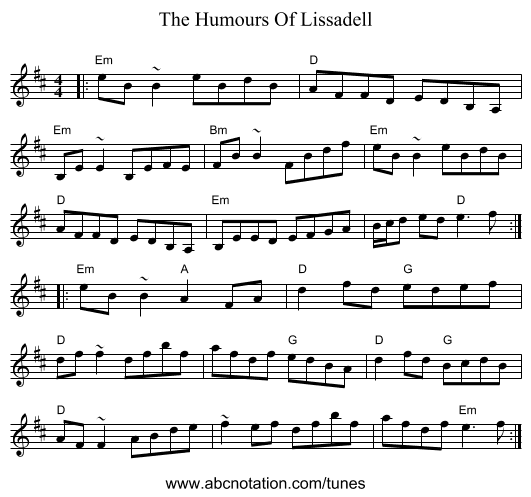 The Humours Of Lissadell - staff notation