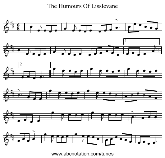 The Humours Of Lisslevane - staff notation