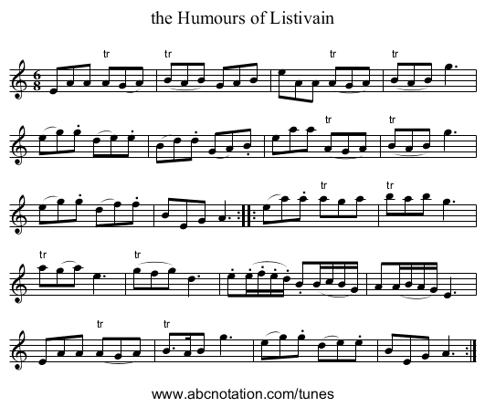 the Humours of Listivain - staff notation