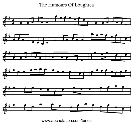 The Humours Of Loughrea - staff notation