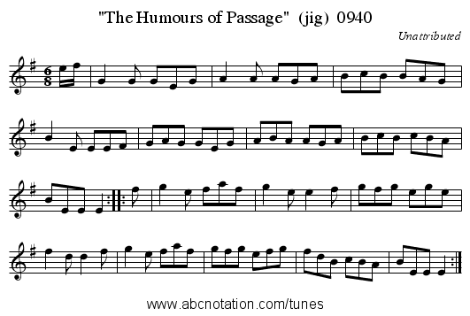 The Humours of Passage  (jig)  0940 - staff notation