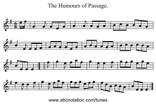The Humours of Passage. - staff notation