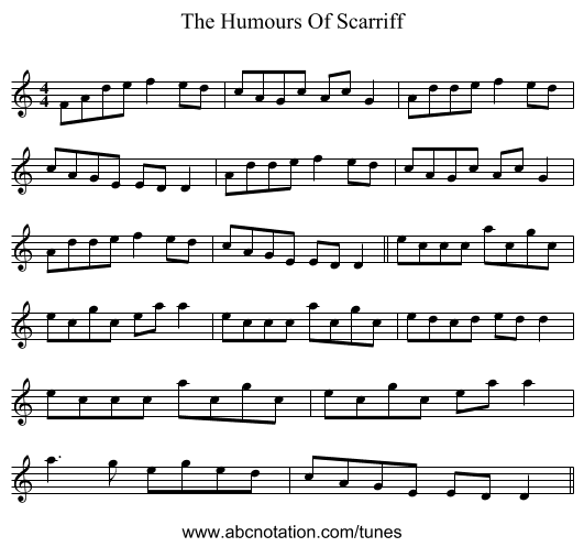 The Humours Of Scarriff - staff notation
