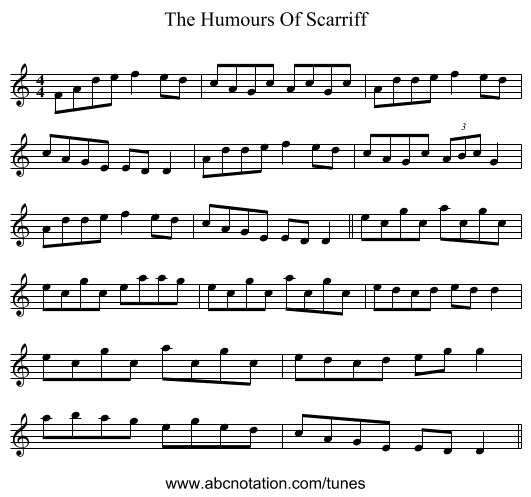 The Humours Of Scarriff - staff notation