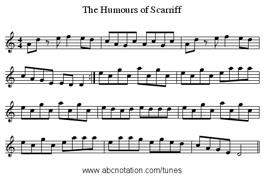 The Humours of Scarriff - staff notation