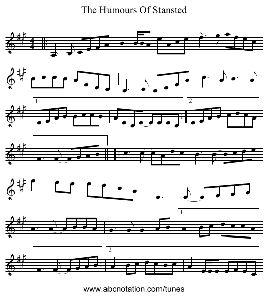 The Humours Of Stansted - staff notation