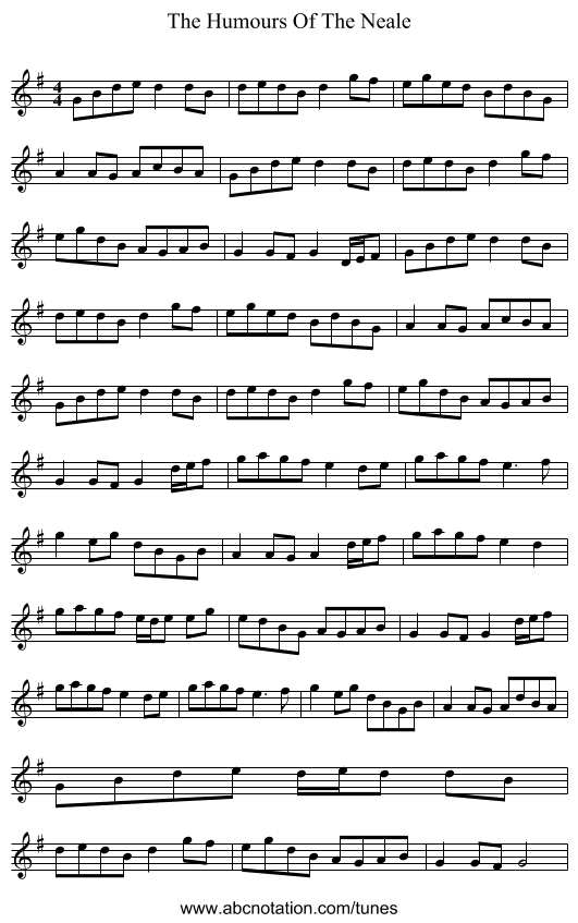 The Humours Of The Neale - staff notation