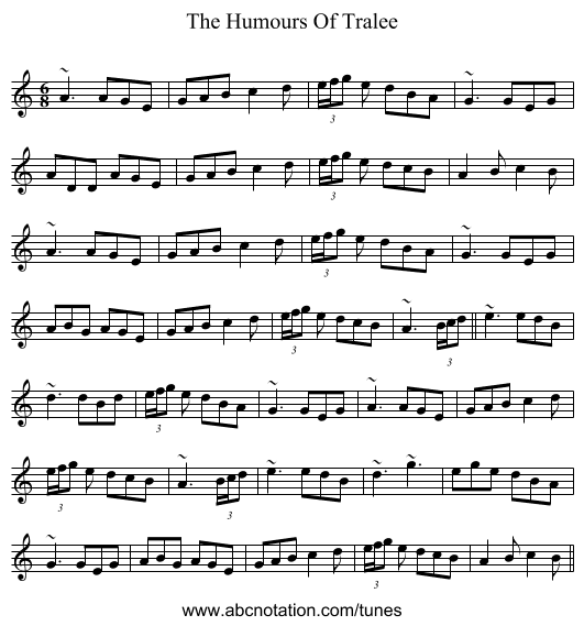 The Humours Of Tralee - staff notation