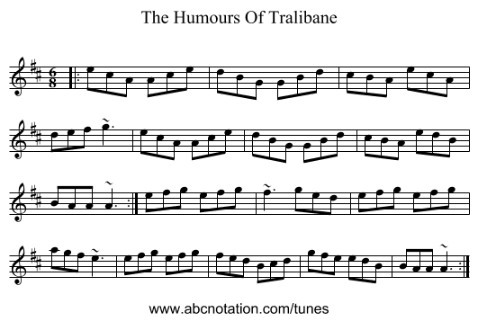 The Humours Of Tralibane - staff notation