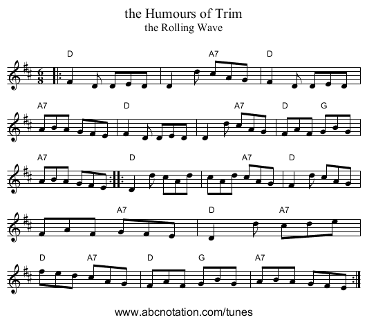 the Humours of Trim - staff notation