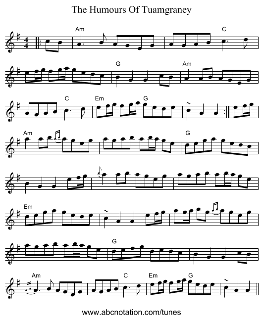 The Humours Of Tuamgraney - staff notation