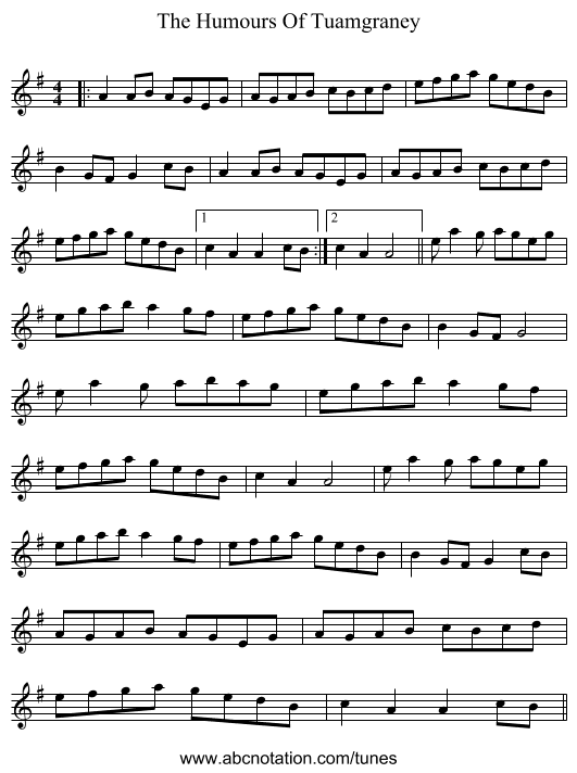 The Humours Of Tuamgraney - staff notation