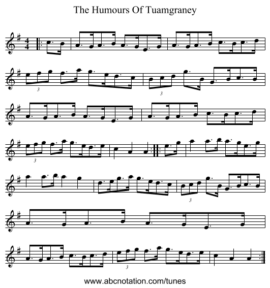 The Humours Of Tuamgraney - staff notation