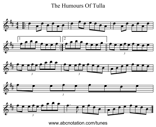 The Humours Of Tulla - staff notation