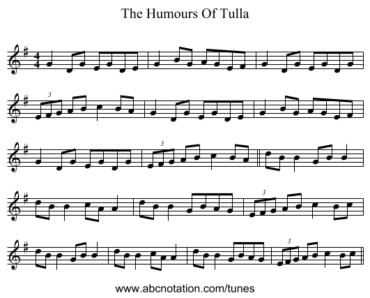 The Humours Of Tulla - staff notation