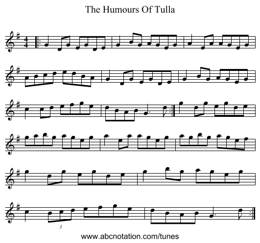 The Humours Of Tulla - staff notation