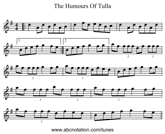 The Humours Of Tulla - staff notation