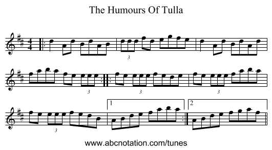 The Humours Of Tulla - staff notation