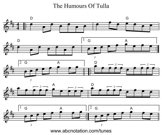 The Humours Of Tulla - staff notation
