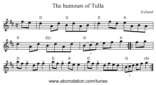 The humours of Tulla - staff notation