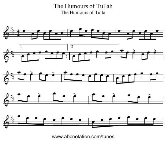 The Humours of Tullah - staff notation