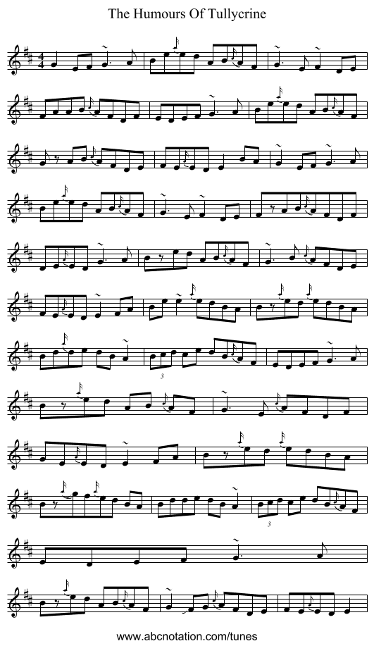 The Humours Of Tullycrine - staff notation