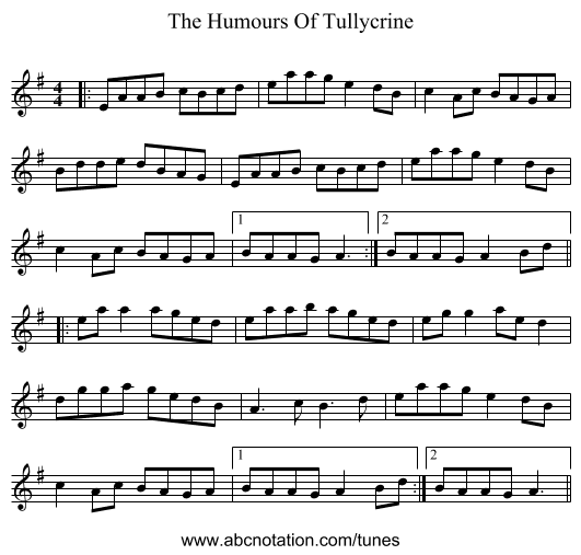 The Humours Of Tullycrine - staff notation