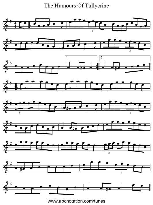 The Humours Of Tullycrine - staff notation