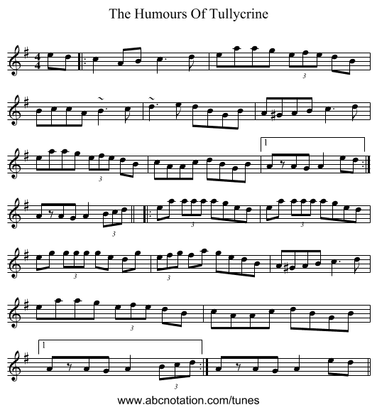 The Humours Of Tullycrine - staff notation