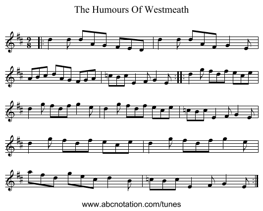 The Humours Of Westmeath - staff notation