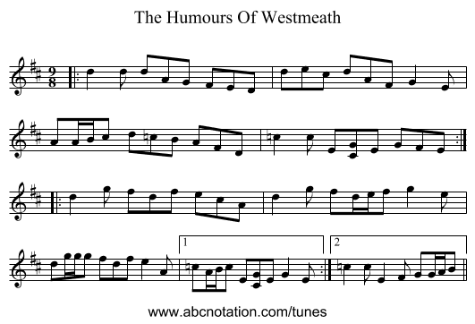 The Humours Of Westmeath - staff notation