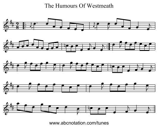 The Humours Of Westmeath - staff notation