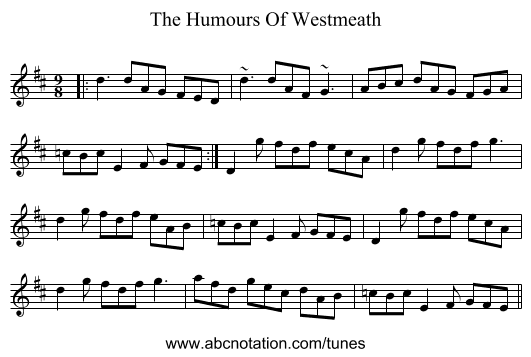 The Humours Of Westmeath - staff notation