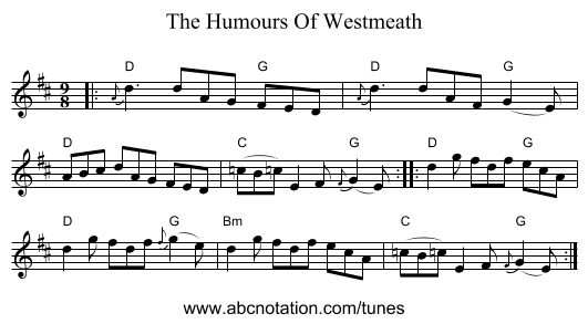 The Humours Of Westmeath - staff notation