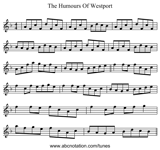 The Humours Of Westport - staff notation