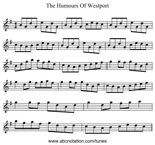 The Humours Of Westport - staff notation