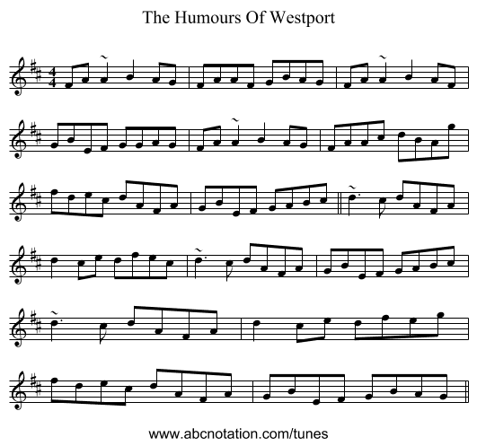 The Humours Of Westport - staff notation