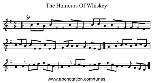 The Humours Of Whiskey - staff notation