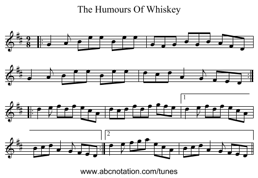 The Humours Of Whiskey - staff notation