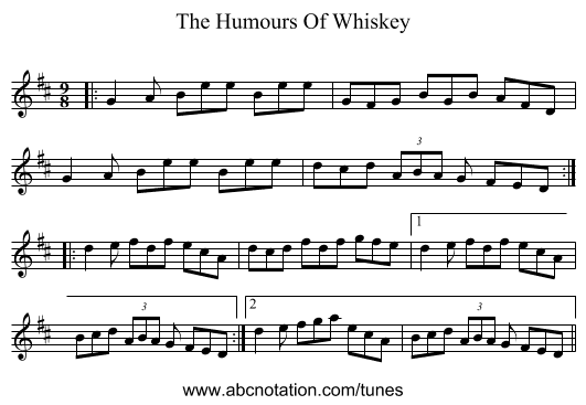 The Humours Of Whiskey - staff notation