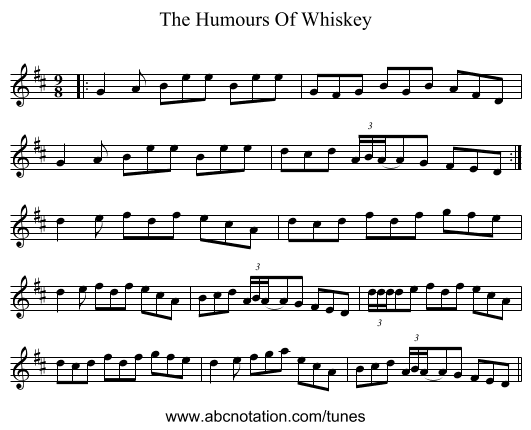The Humours Of Whiskey - staff notation