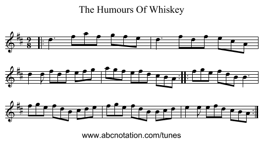 The Humours Of Whiskey - staff notation