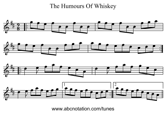 The Humours Of Whiskey - staff notation