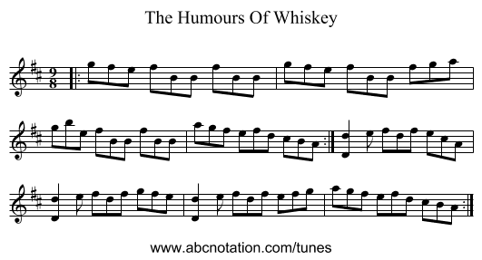 The Humours Of Whiskey - staff notation