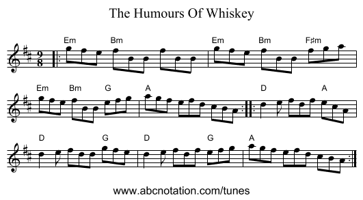 The Humours Of Whiskey - staff notation