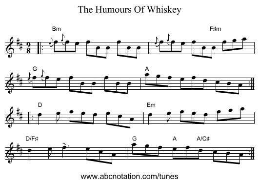 The Humours Of Whiskey - staff notation