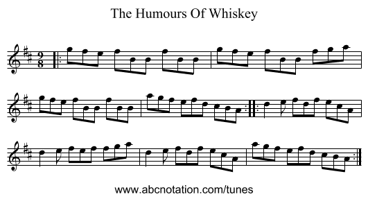 The Humours Of Whiskey - staff notation