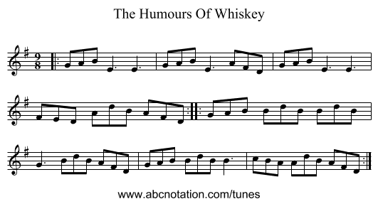 The Humours Of Whiskey - staff notation