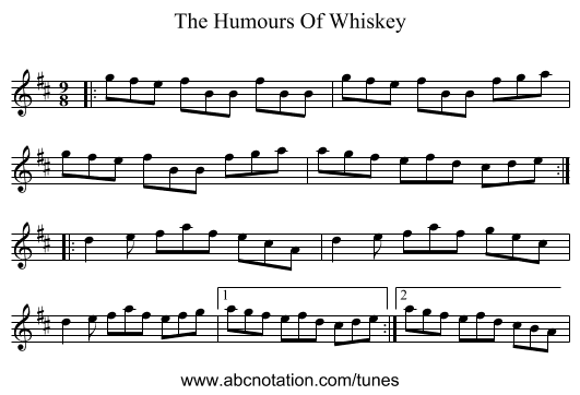 The Humours Of Whiskey - staff notation